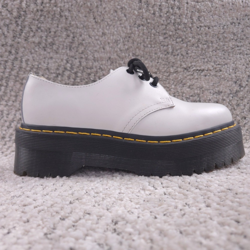 Dr Martens 1461 Quad Platform Shoes Women Size 7 Boots Low Top White Leather EUC
